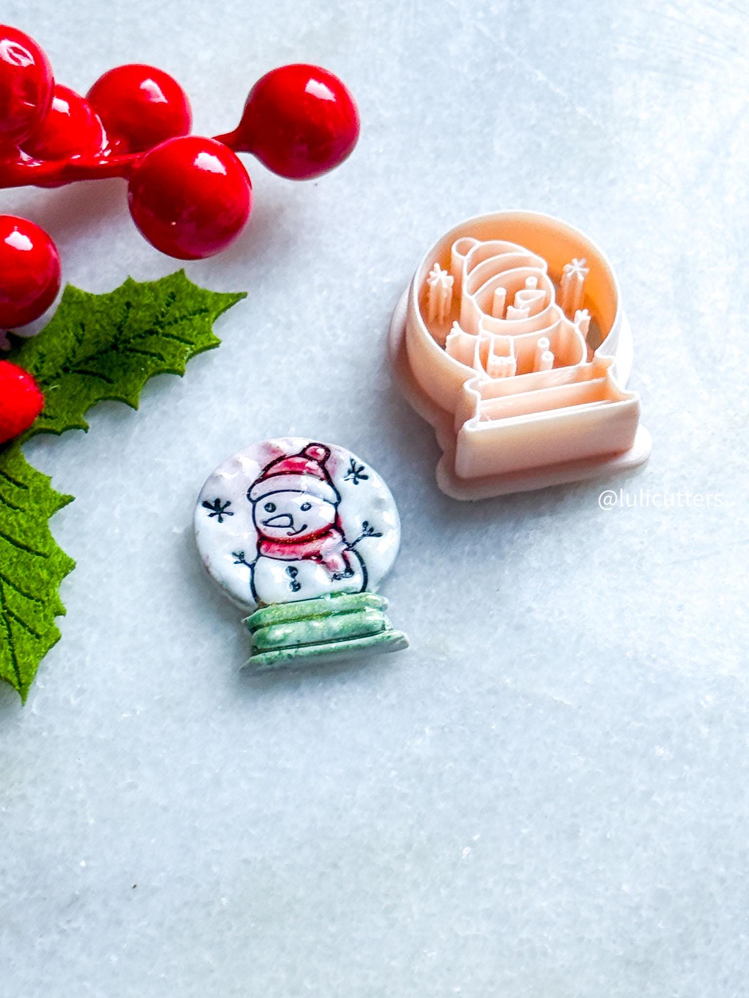 Snow Globe Clay Cutter: Snowman & Star Imprint, Polymer Clay Jewelry Tool