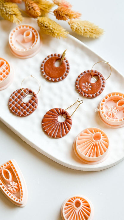 Patterned Charm Clay Cutters: Waffle Grid, Sunburst, Floral