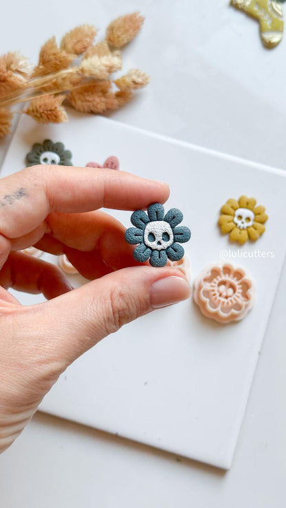 Halloween Skull Flower Clay Earring Cutter Set Spooky Floral Jewelry Tools