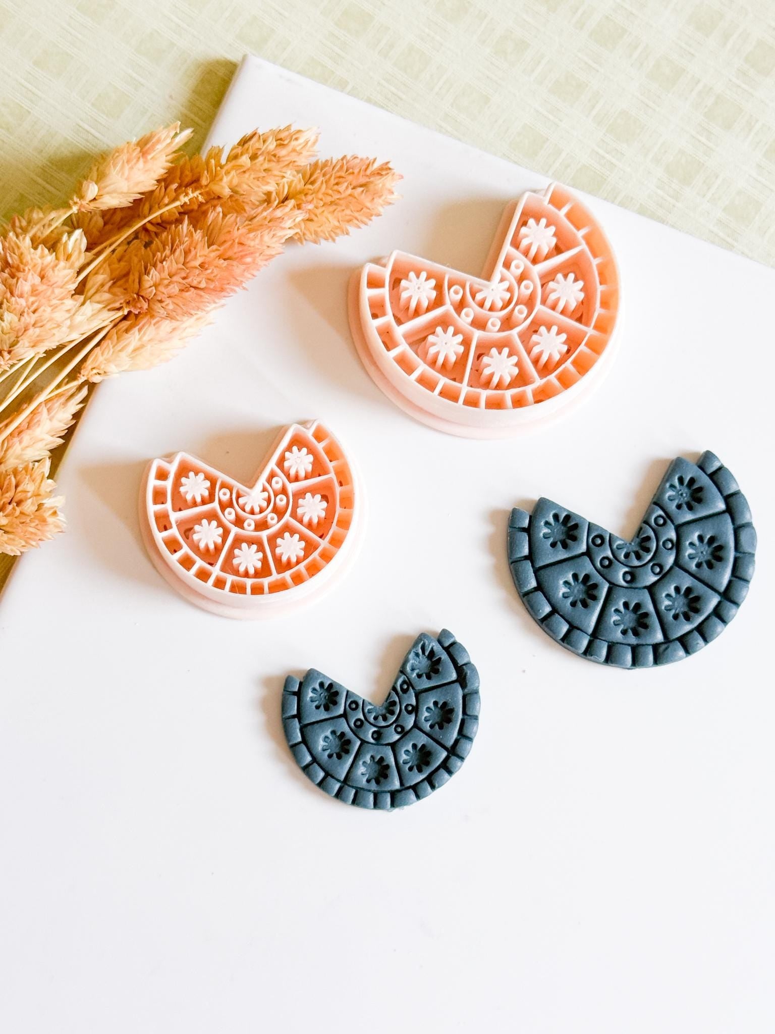 Boho Half Circle Polymer Clay Cutter Floral Pattern Earring Cutter
