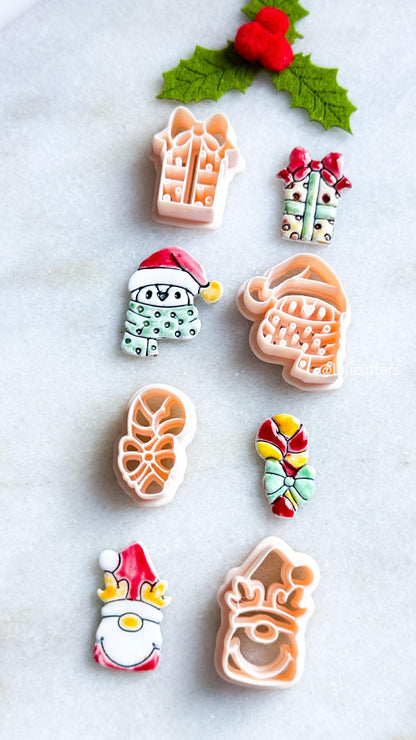 Festive Clay Cutters: Penguin, Deer, Gift Box, Candy Cane - Holiday Jewelry Making
