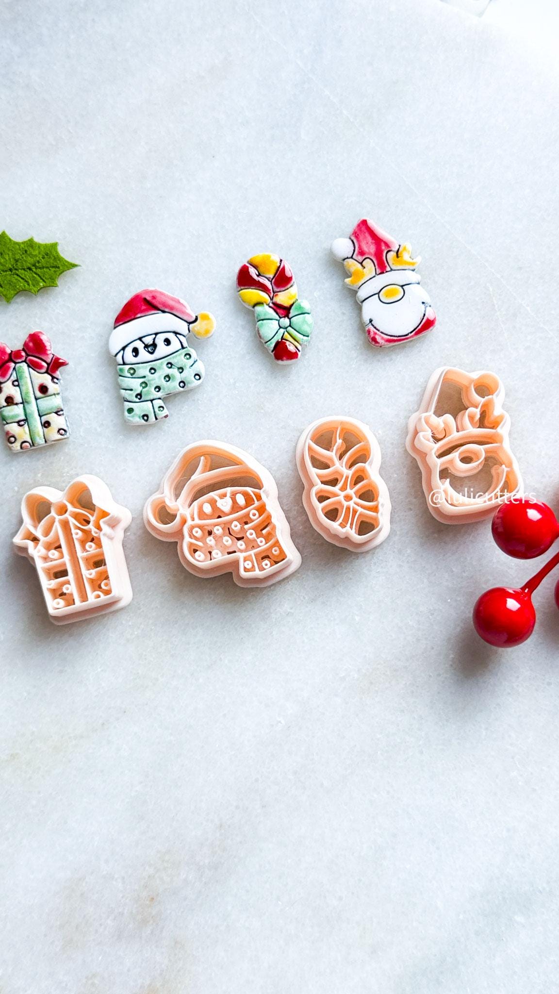Festive Clay Cutters: Penguin, Deer, Gift Box, Candy Cane - Holiday Jewelry Making