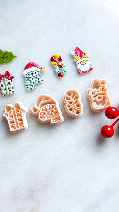 Festive Clay Cutters: Penguin, Deer, Gift Box, Candy Cane - Holiday Jewelry Making