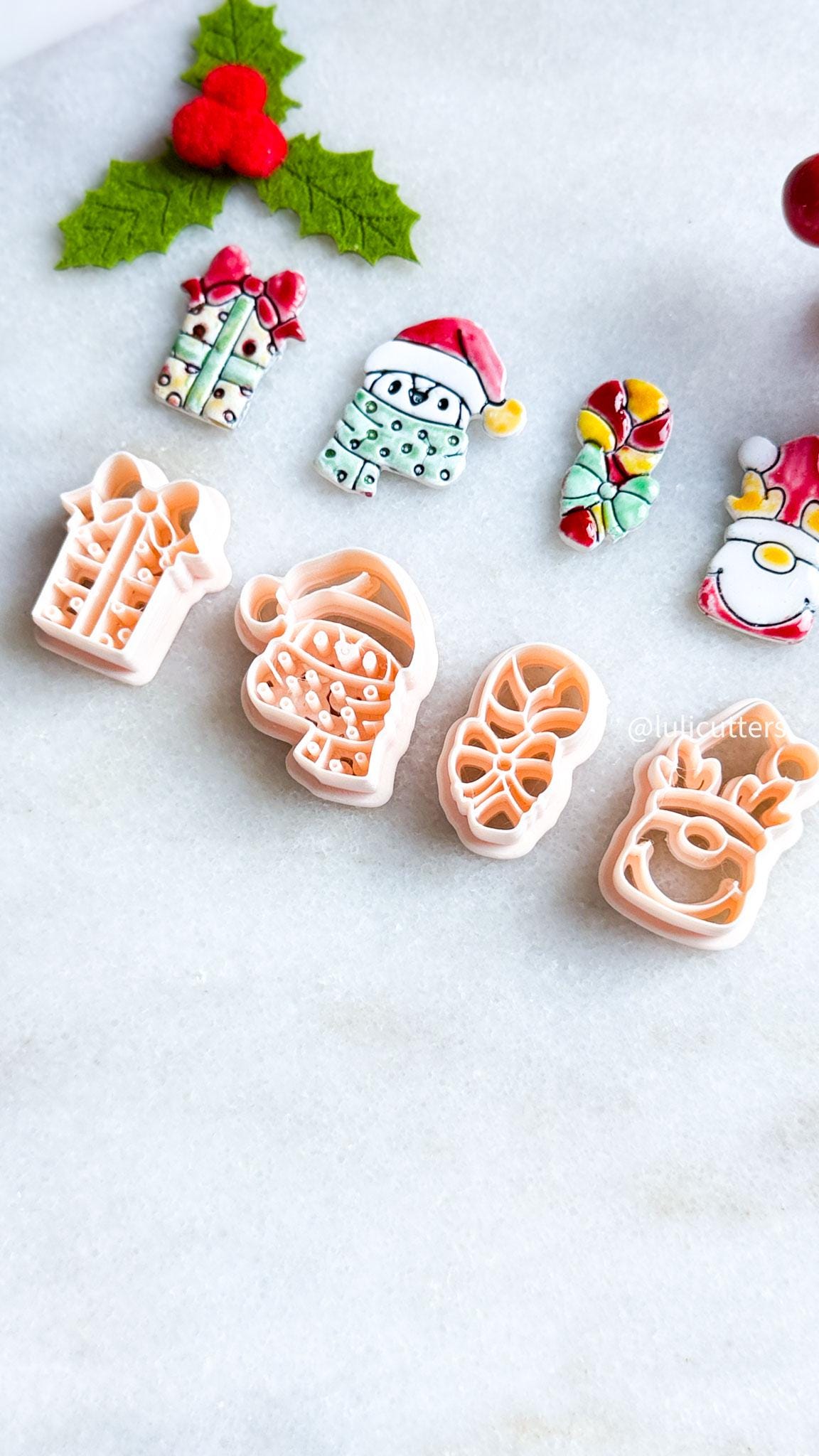 Festive Clay Cutters: Penguin, Deer, Gift Box, Candy Cane - Holiday Jewelry Making