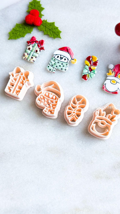 Festive Clay Cutters: Penguin, Deer, Gift Box, Candy Cane - Holiday Jewelry Making