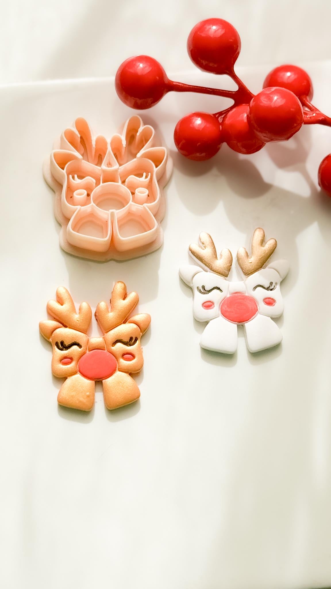 Winter Fairy Reindeer Bow Polymer Clay Cutter Christmas Holiday Jewelry Making Supplies