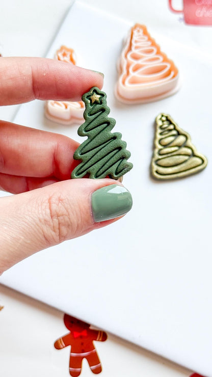 Christmas Tree Polymer Clay Cutter Zigzag or Spiral Star Holiday Jewelry Supplies