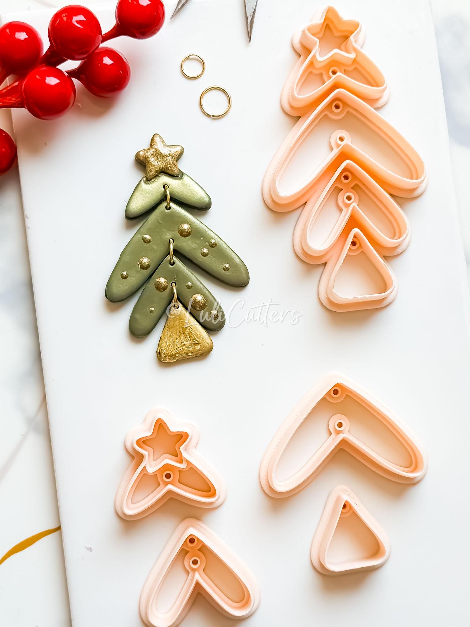 Winter Fairy Christmas Tree Clay Earring Cutter Set 4-Piece Layered Dangle Design