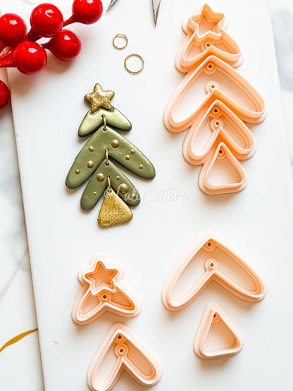 Winter Fairy Christmas Tree Clay Earring Cutter Set 4-Piece Layered Dangle Design