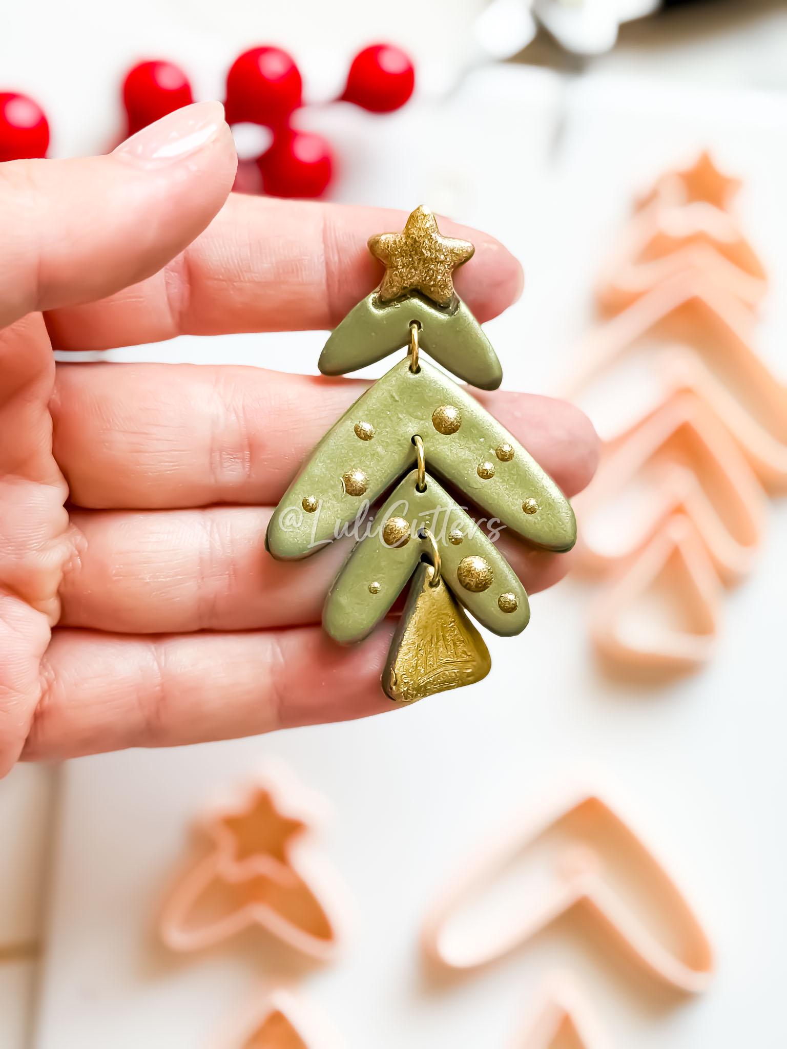 Winter Fairy Christmas Tree Clay Earring Cutter Set 4-Piece Layered Dangle Design