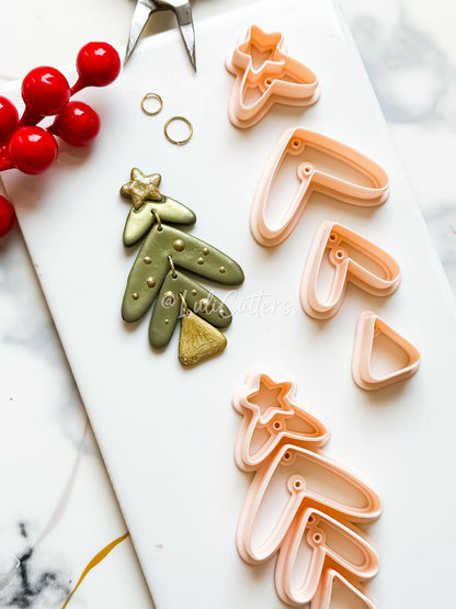 Winter Fairy Christmas Tree Clay Earring Cutter Set 4-Piece Layered Dangle Design