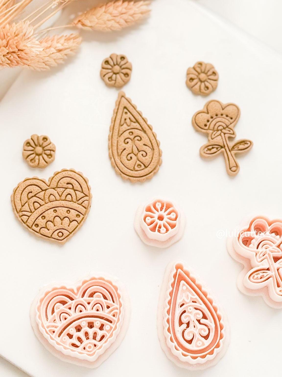 Mehndi Earrings Polymer Clay Cutters Heart, Paisley and Floral