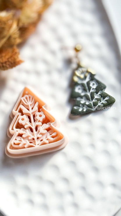 Nordic Floral Christmas Tree Polymer Clay Cutter for Earrings and Ornaments