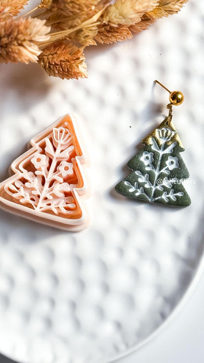 Nordic Floral Christmas Tree Polymer Clay Cutter for Earrings and Ornaments