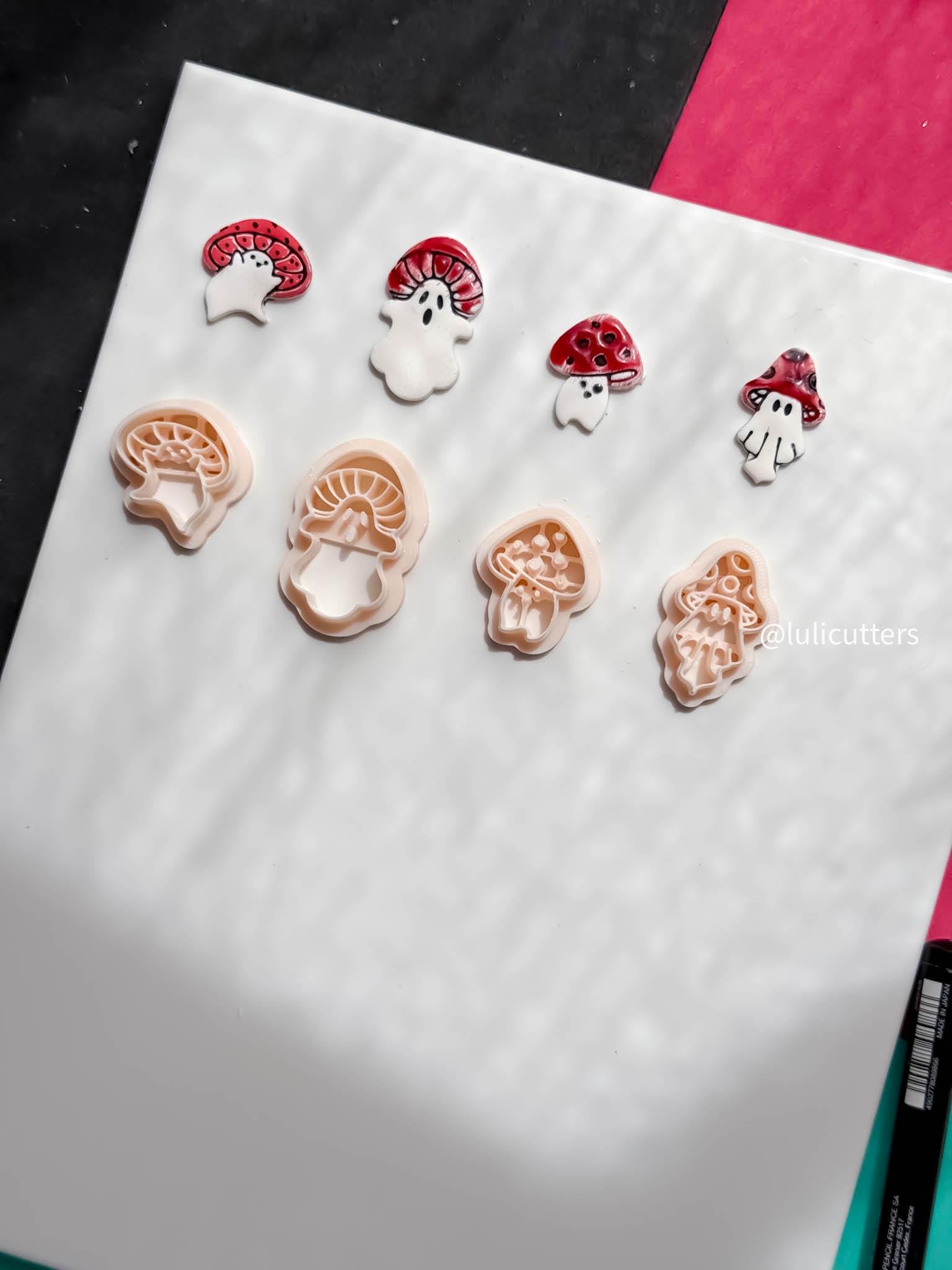 Mushroom Ghost Clay Earring Cutter, Spooky Polymer Clay Imprint
