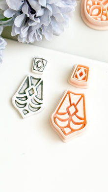 Geometric Fan Clay Earring Cutter Set Includes Diamond Topper + Deco-Inspired Base with Debossed Design