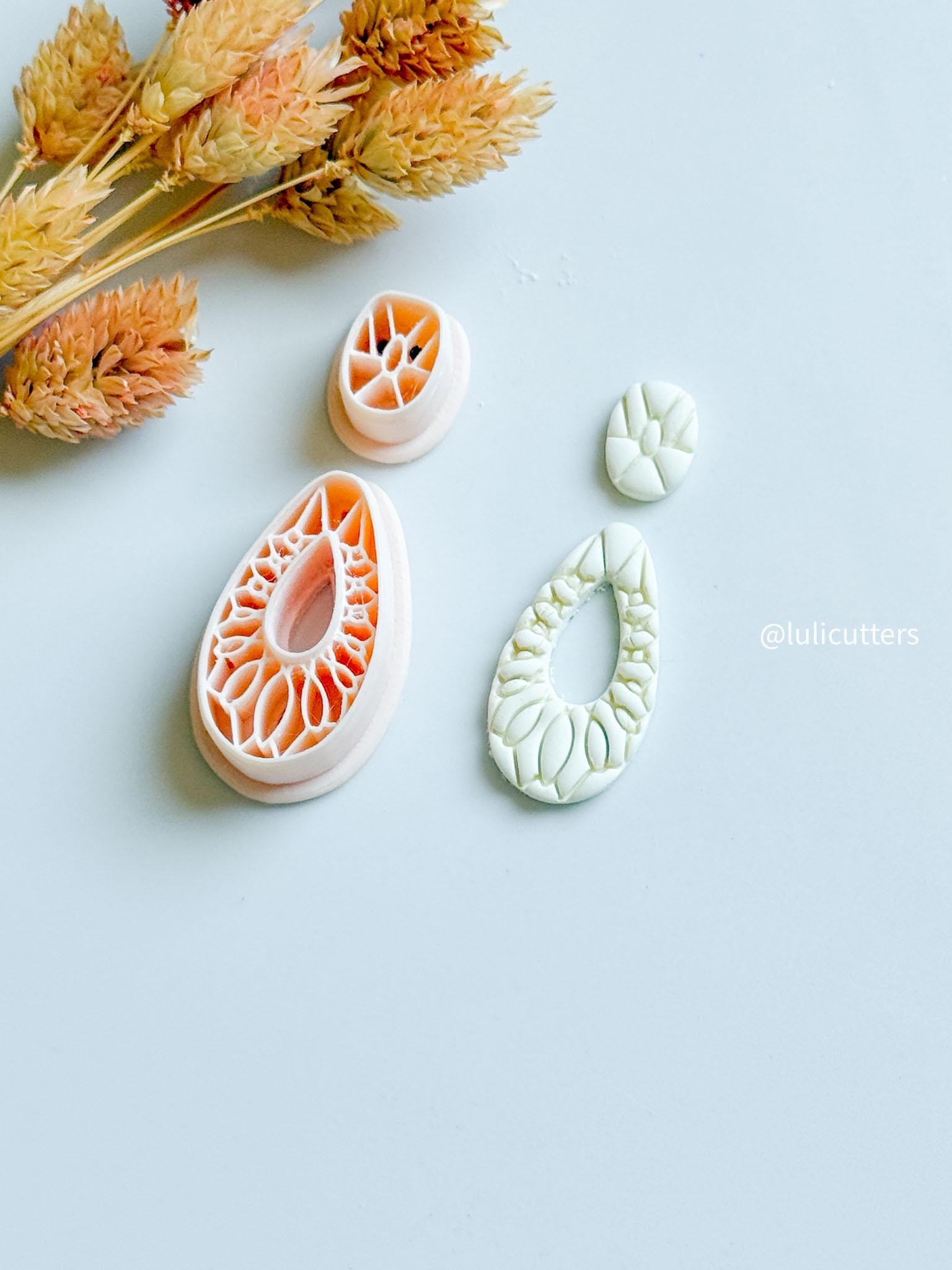 Floral Teardrop Polymer Clay Cutter Set: Botanical Jewelry Mold