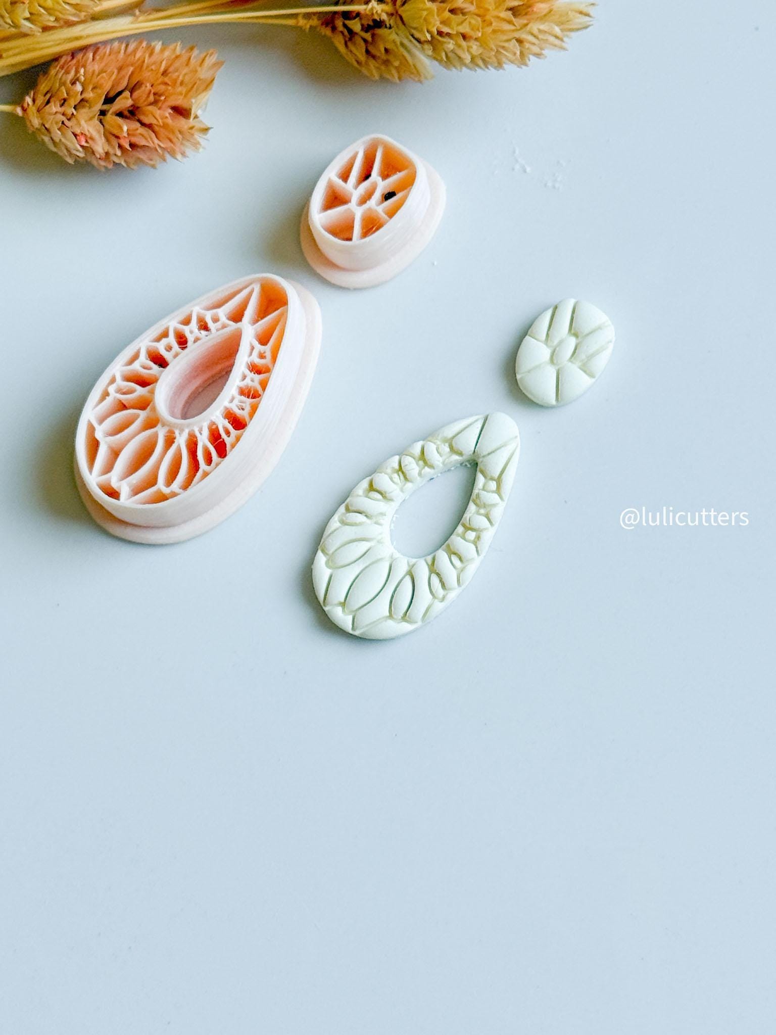 Floral Teardrop Polymer Clay Cutter Set: Botanical Jewelry Mold
