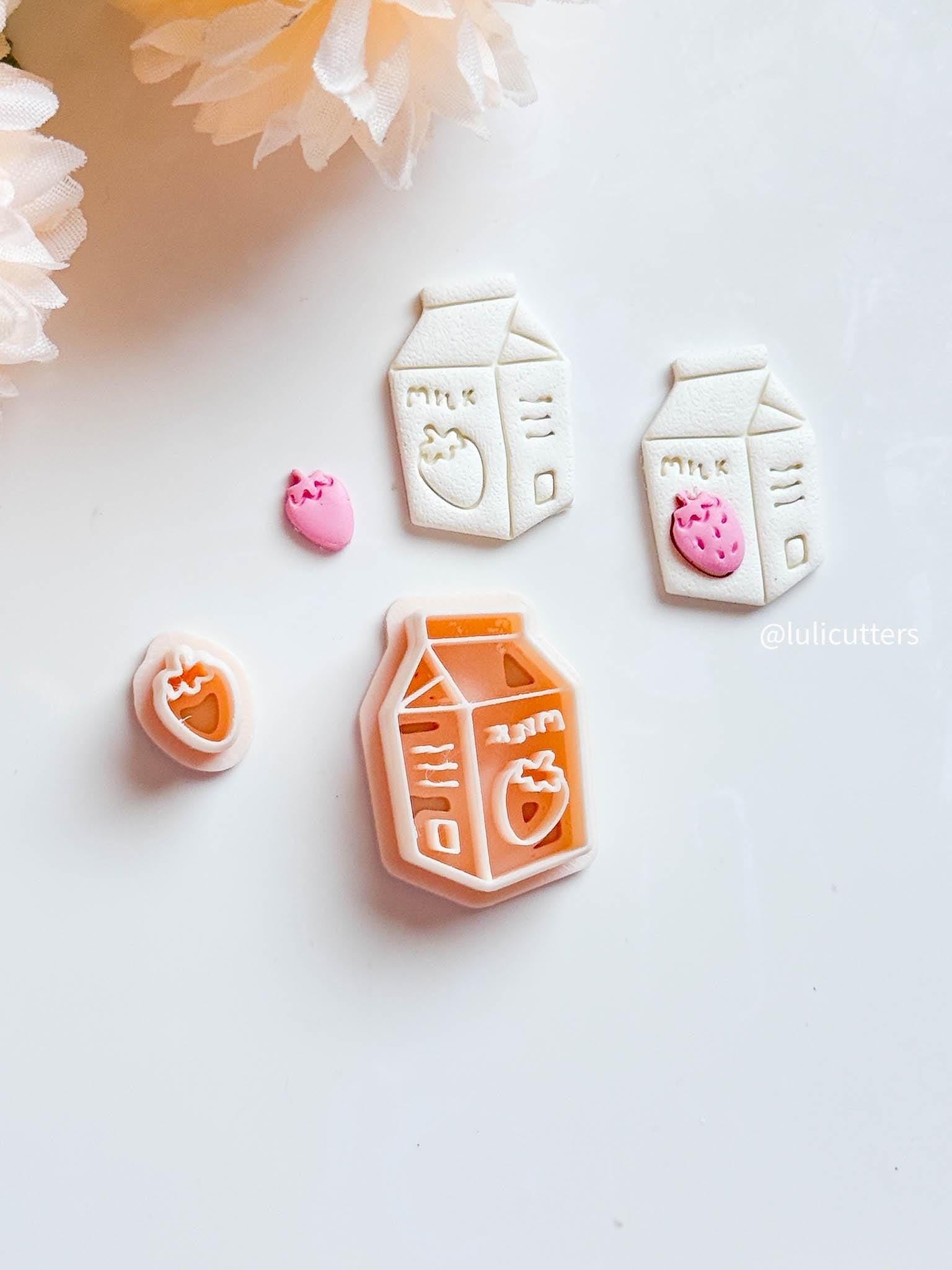 Strawberry Milk Carton Clay Cutter Layered Micro Strawberry Add-on