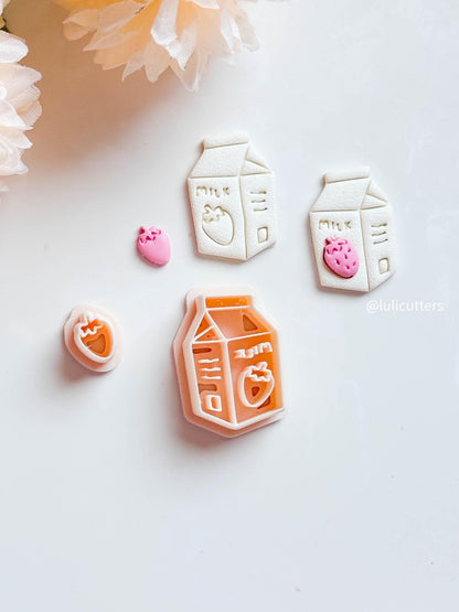 Strawberry Milk Carton Clay Cutter Layered Micro Strawberry Add-on