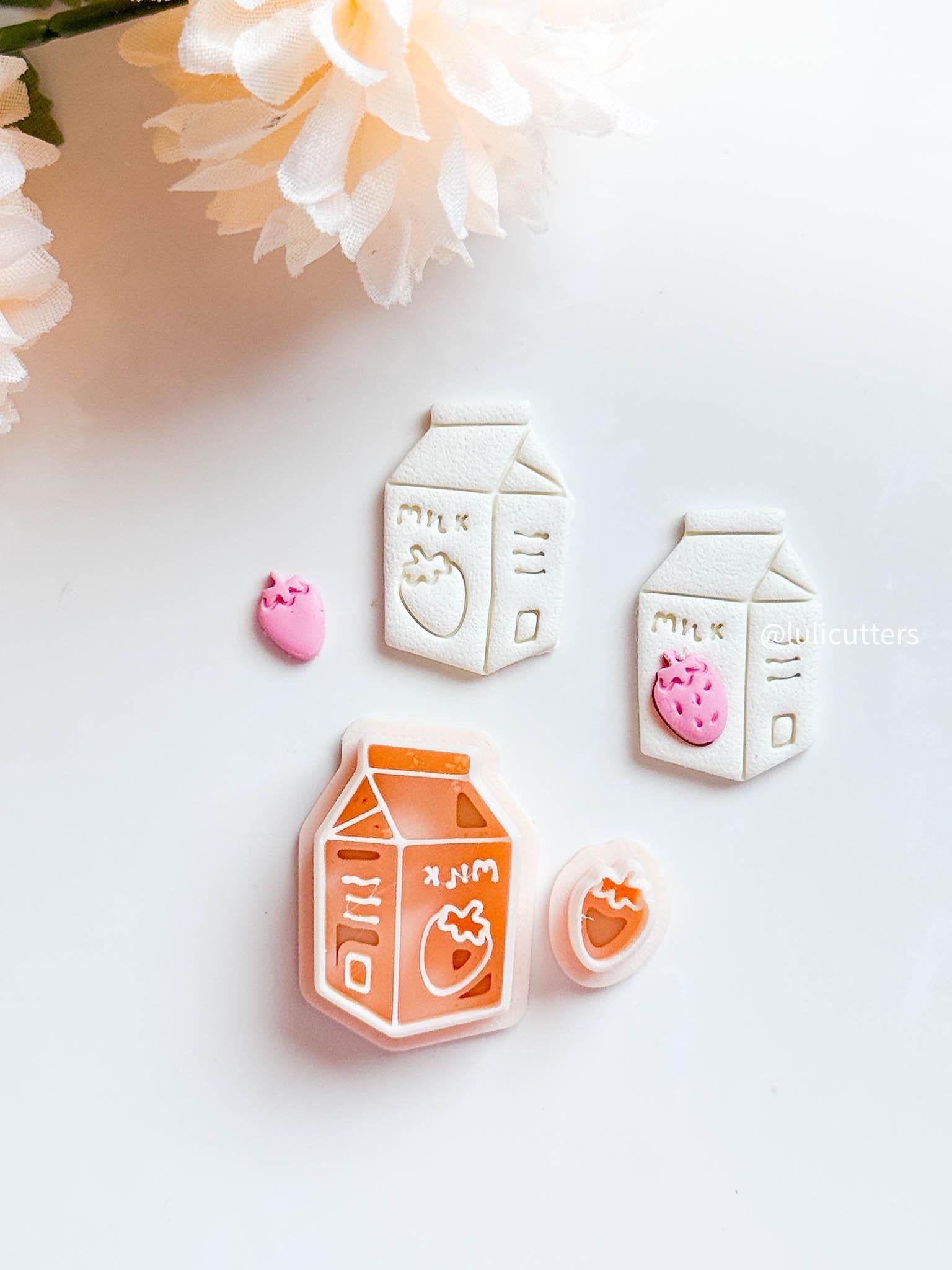 Strawberry Milk Carton Clay Cutter Layered Micro Strawberry Add-on