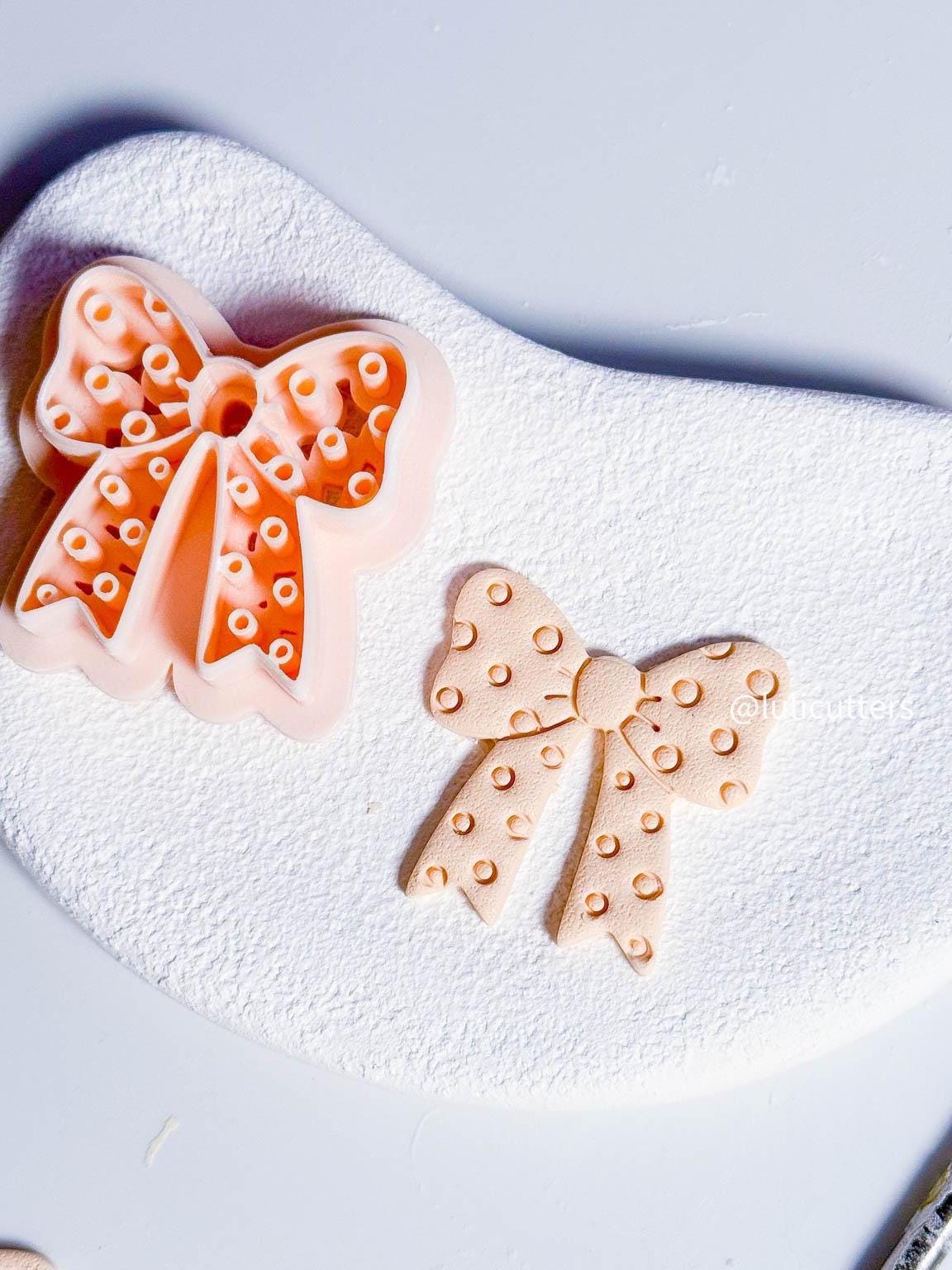 Polka Dot Bow Clay Cutter: 30mm Earring Charm with Raised Imprints