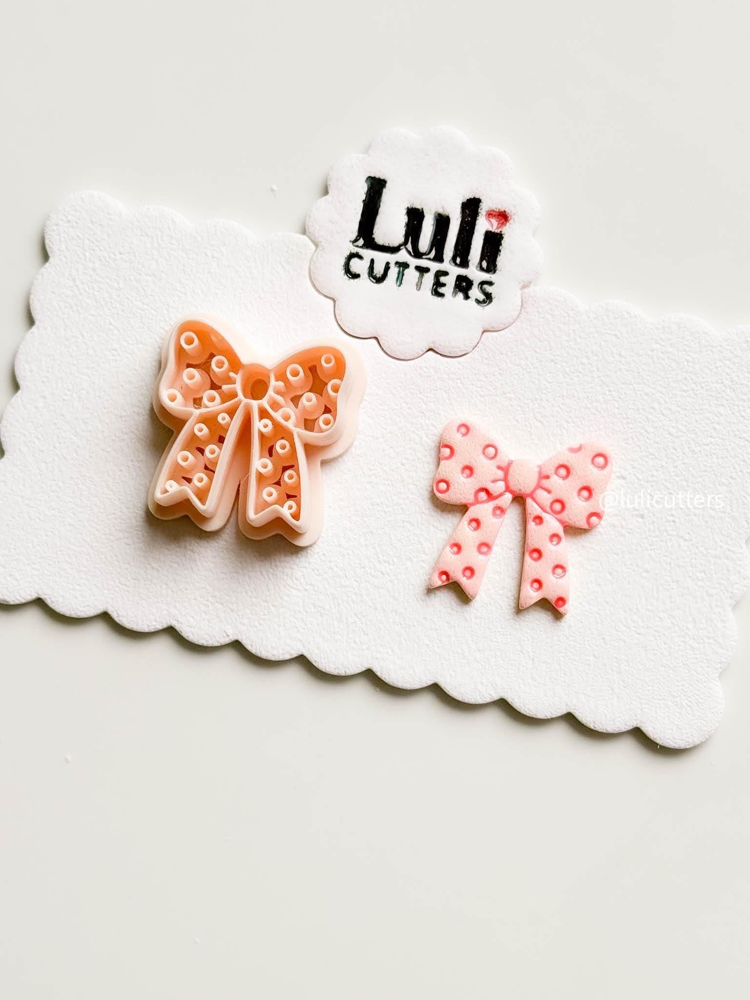 Polka Dot Bow Clay Cutter: 30mm Earring Charm with Raised Imprints