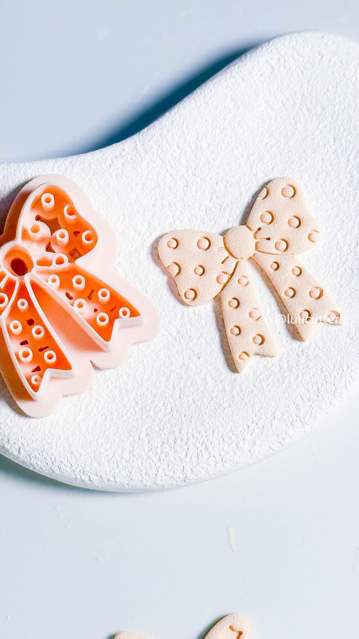 Polka Dot Bow Clay Cutter: 30mm Earring Charm with Raised Imprints