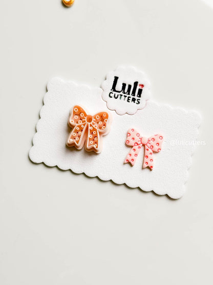 Polka Dot Bow Clay Cutter: 30mm Earring Charm with Raised Imprints