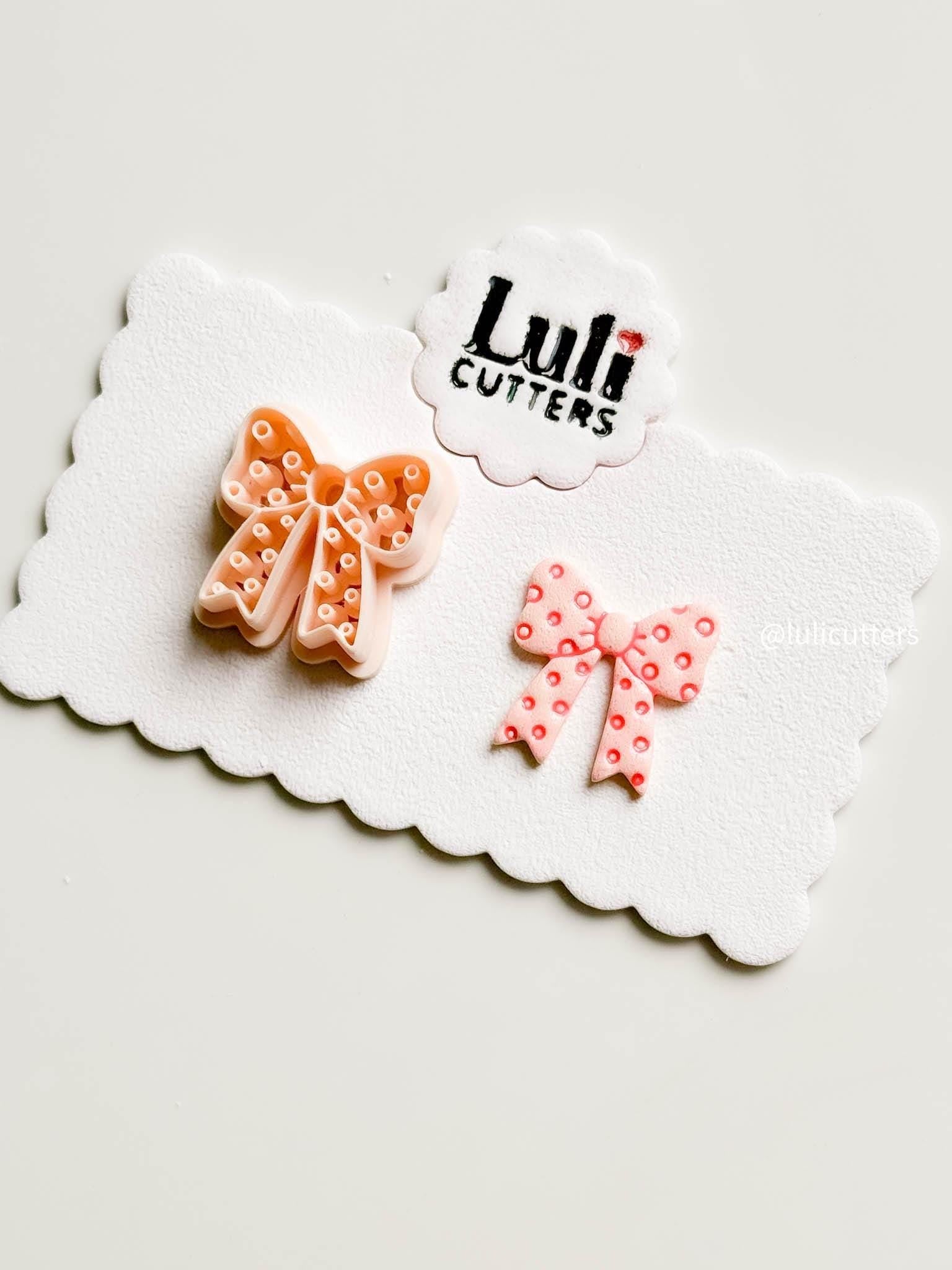 Polka Dot Bow Clay Cutter: 30mm Earring Charm with Raised Imprints