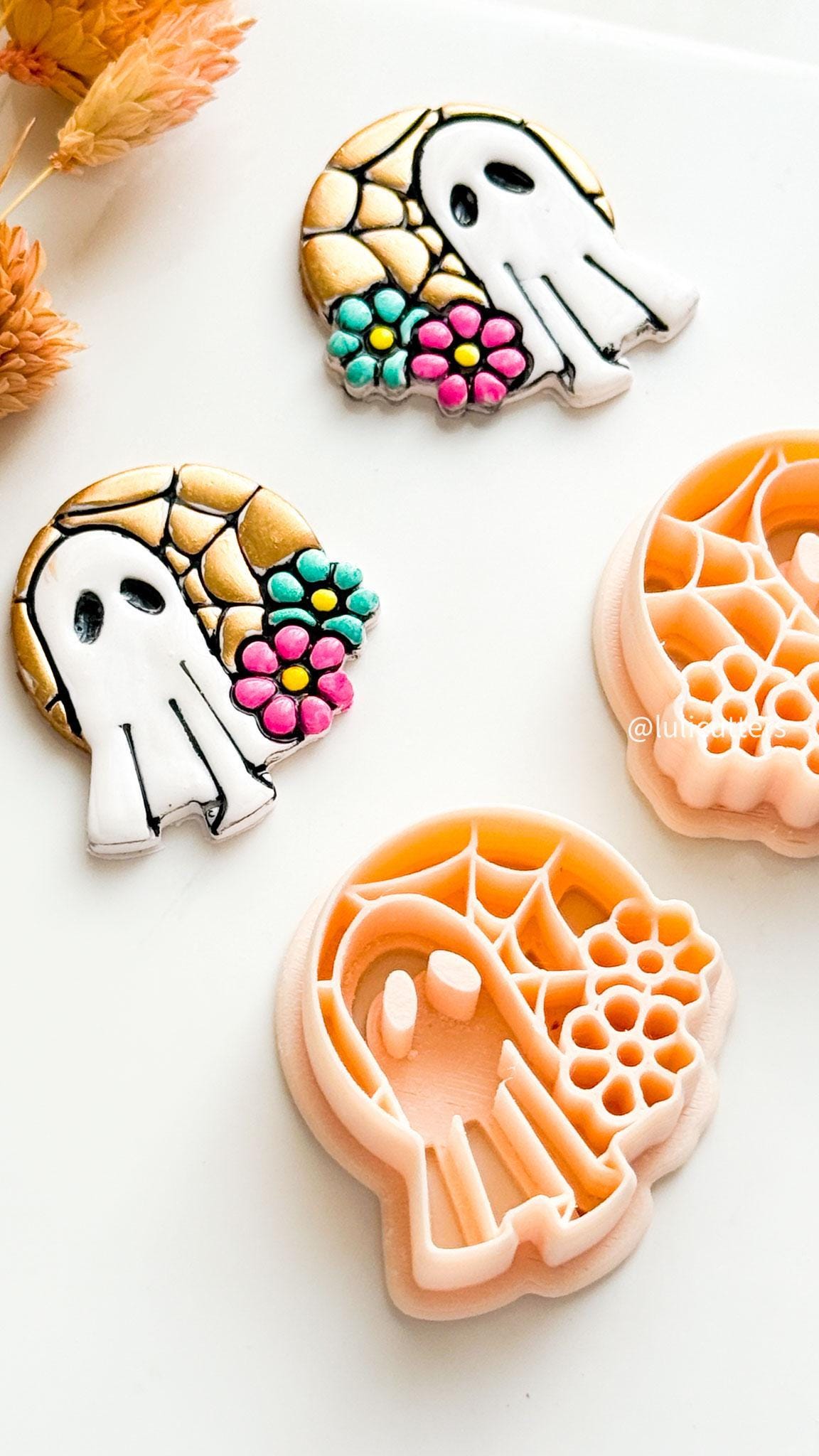 Ghost Clay Cutter: Halloween Floral Jewelry, Polymer Clay Charms