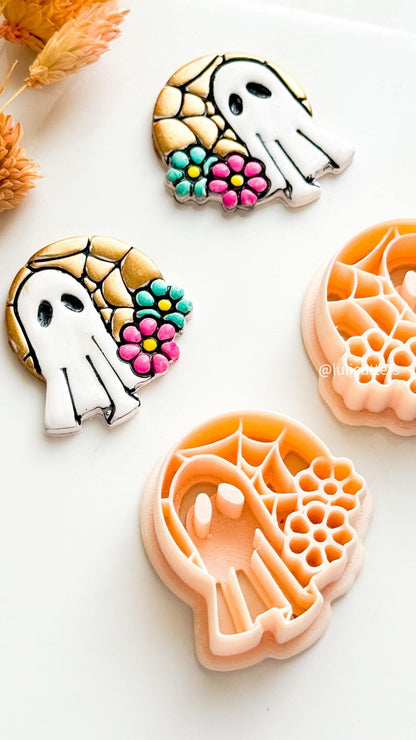 Ghost Clay Cutter: Halloween Floral Jewelry, Polymer Clay Charms