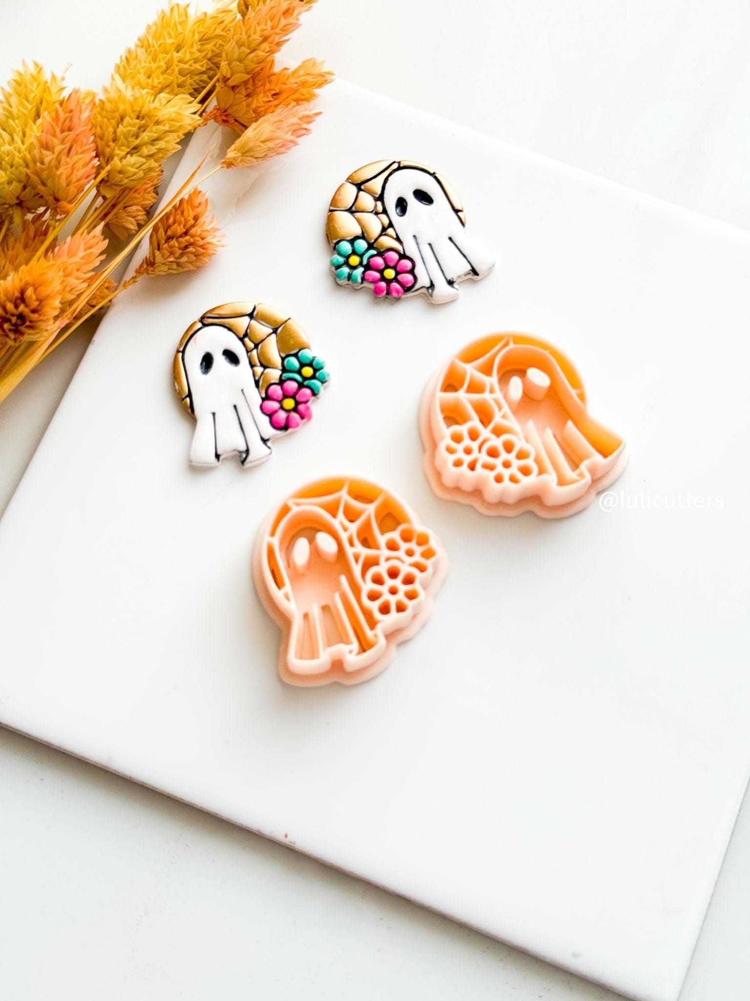 Ghost Clay Cutter: Halloween Floral Jewelry, Polymer Clay Charms
