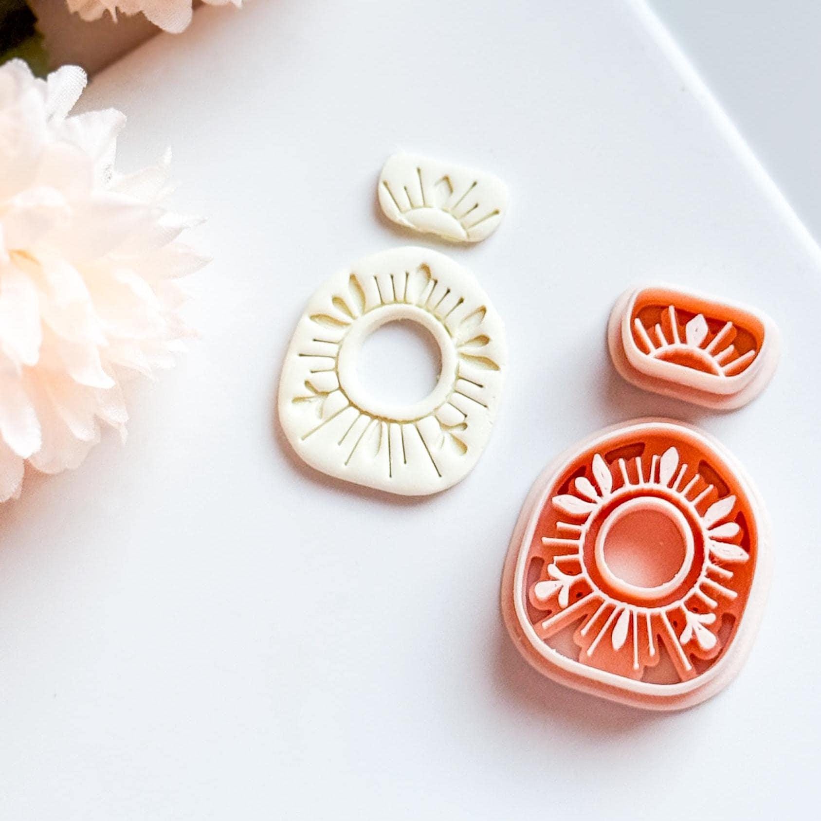 Sunburst Clay Cutter Set: Polymer Clay Earring Mold with Deboss Design