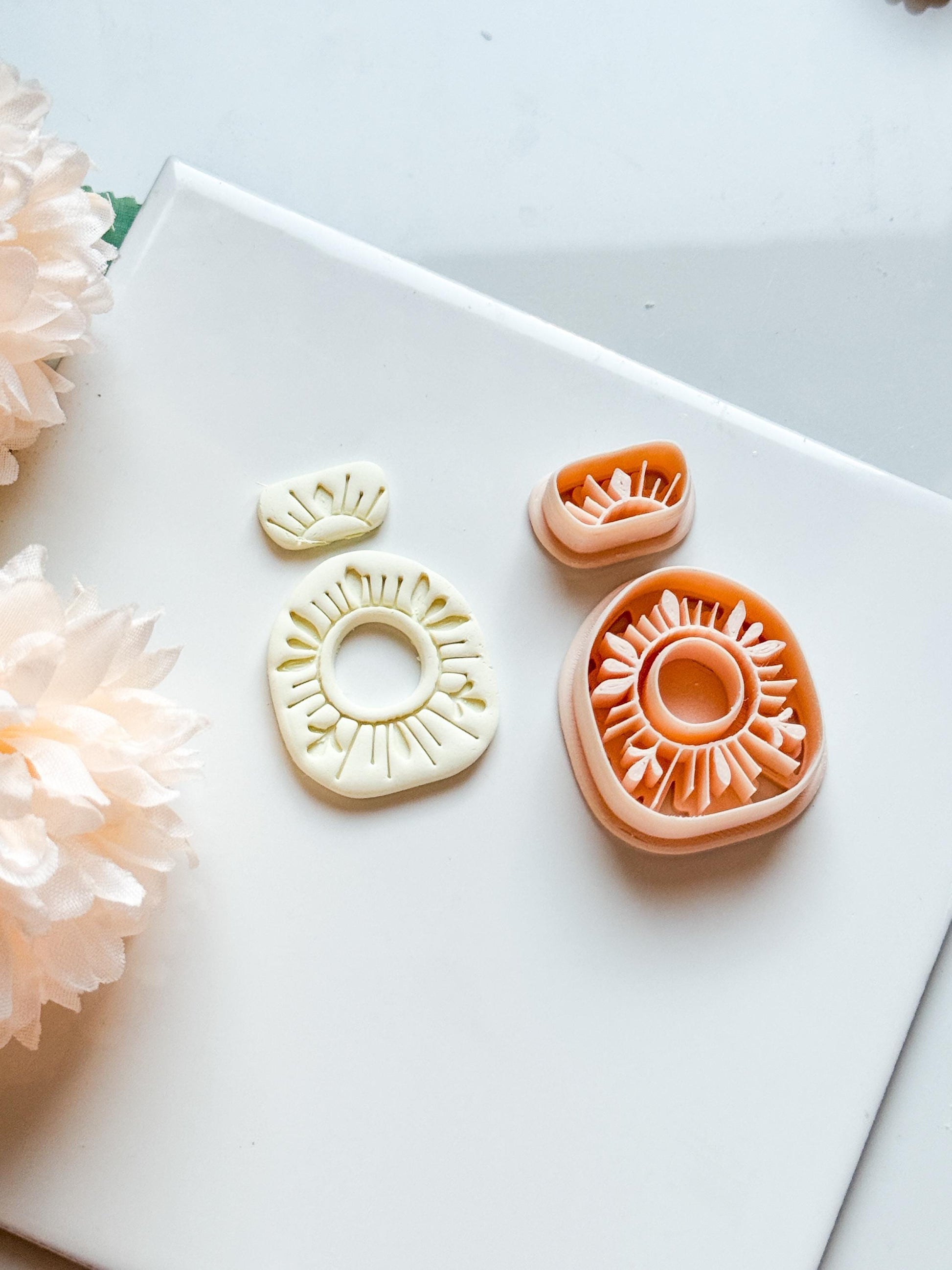 Sunburst Clay Cutter Set: Polymer Clay Earring Mold with Deboss Design