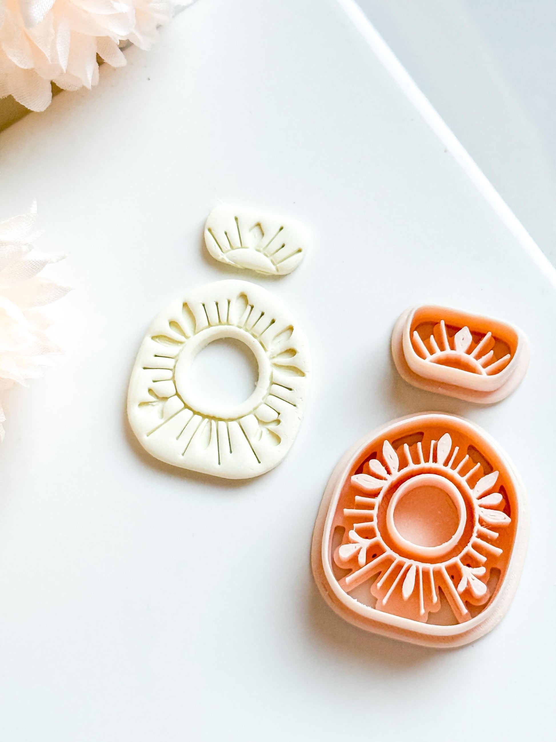 Sunburst Clay Cutter Set: Polymer Clay Earring Mold with Deboss Design