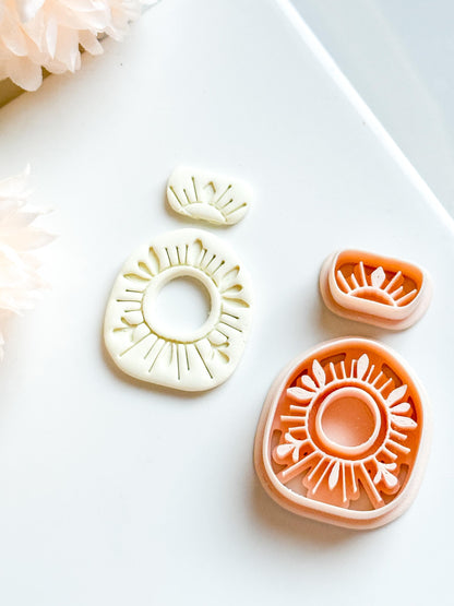 Sunburst Clay Cutter Set: Polymer Clay Earring Mold with Deboss Design