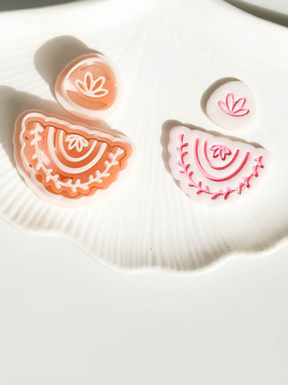 Boho Floral Arch Clay Cutter Set Includes Scalloped Base + Leafy Topper