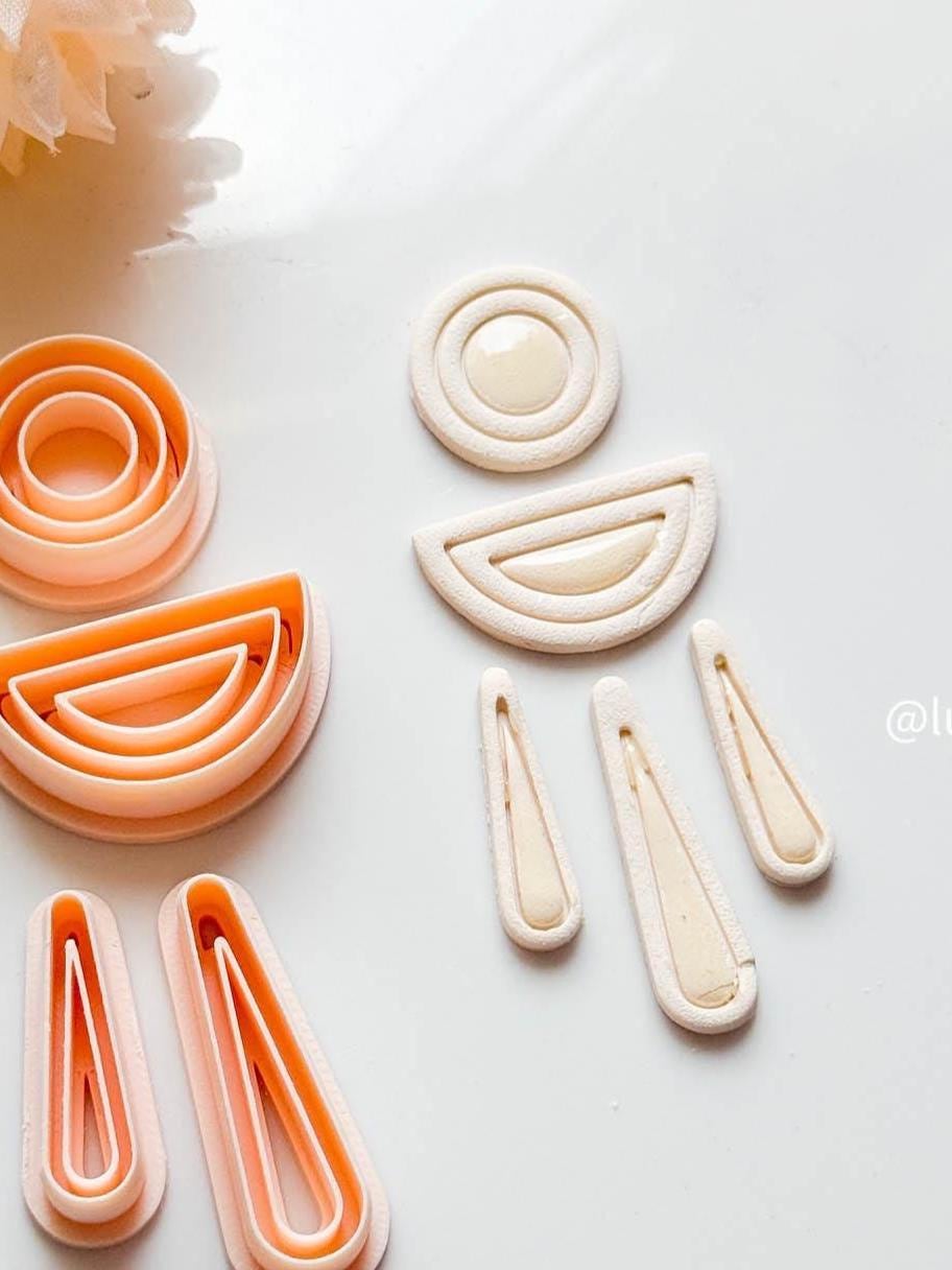Geometric Clay Earring Cutter Set Includes Arch Drop + Circle + Half Moon Topper