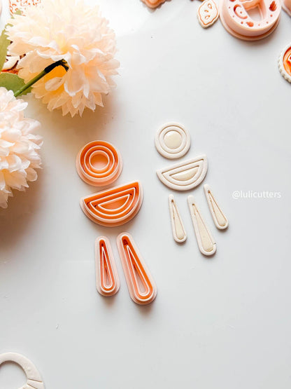 Geometric Clay Earring Cutter Set Includes Arch Drop + Circle + Half Moon Topper