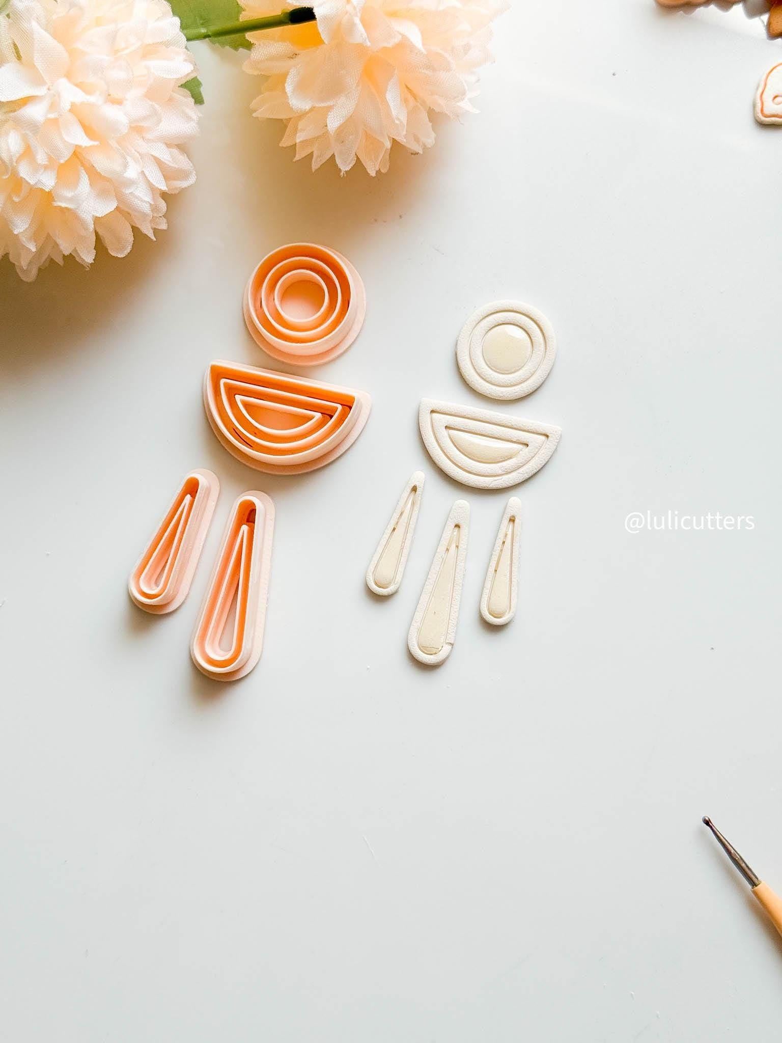 Geometric Clay Earring Cutter Set Includes Arch Drop + Circle + Half Moon Topper
