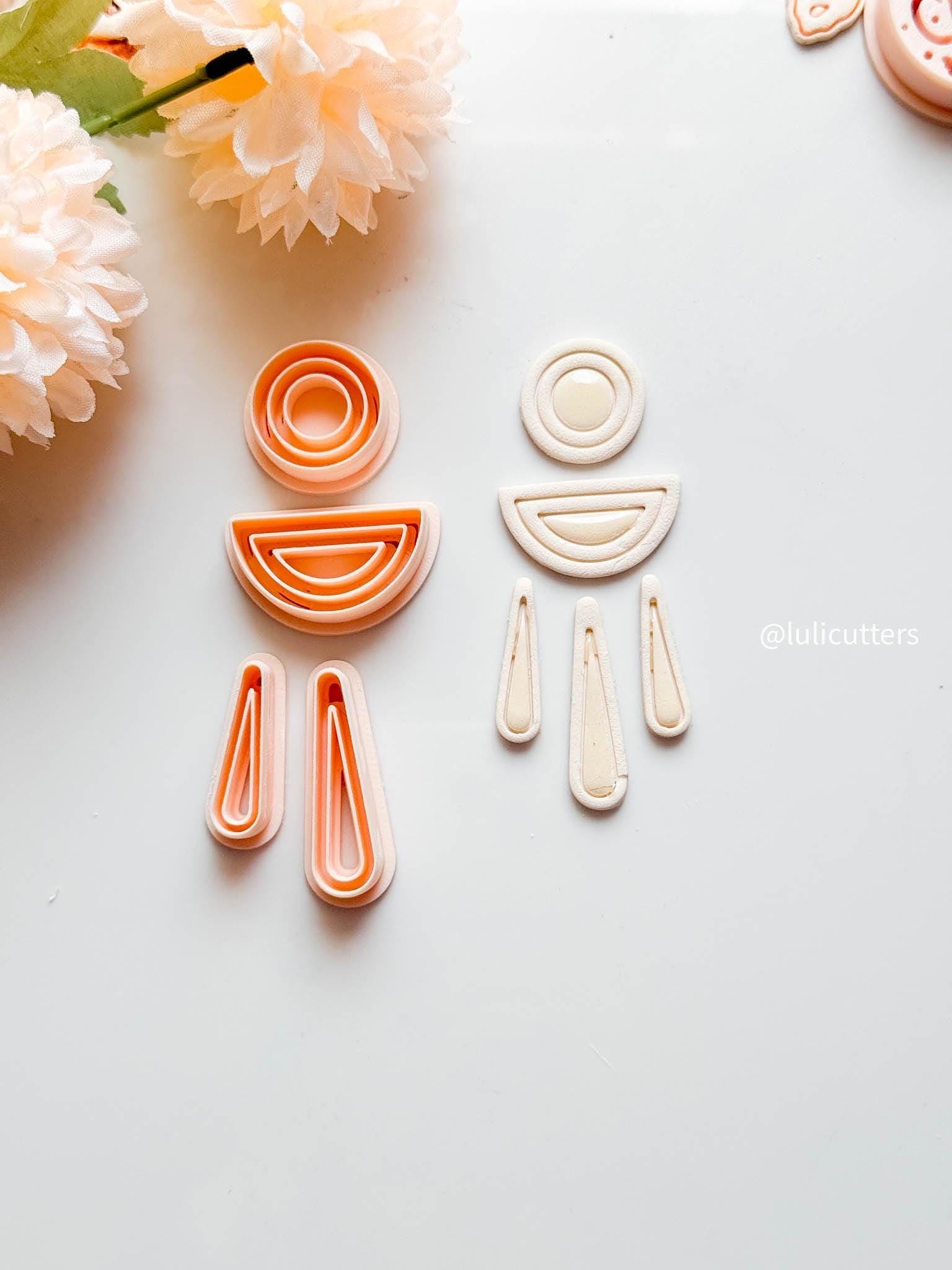 Geometric Clay Earring Cutter Set Includes Arch Drop + Circle + Half Moon Topper