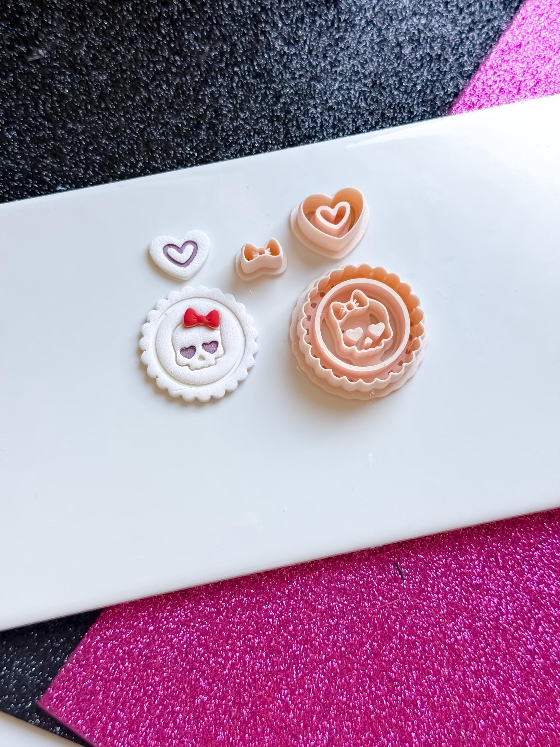 Skull Cameo Clay Cutter Set: Halloween Polymer Clay Earring Mold