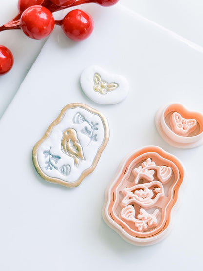 Winter Fairy Bird & Holly Polymer Clay Cutter Set Holiday Earrings, Jewelry