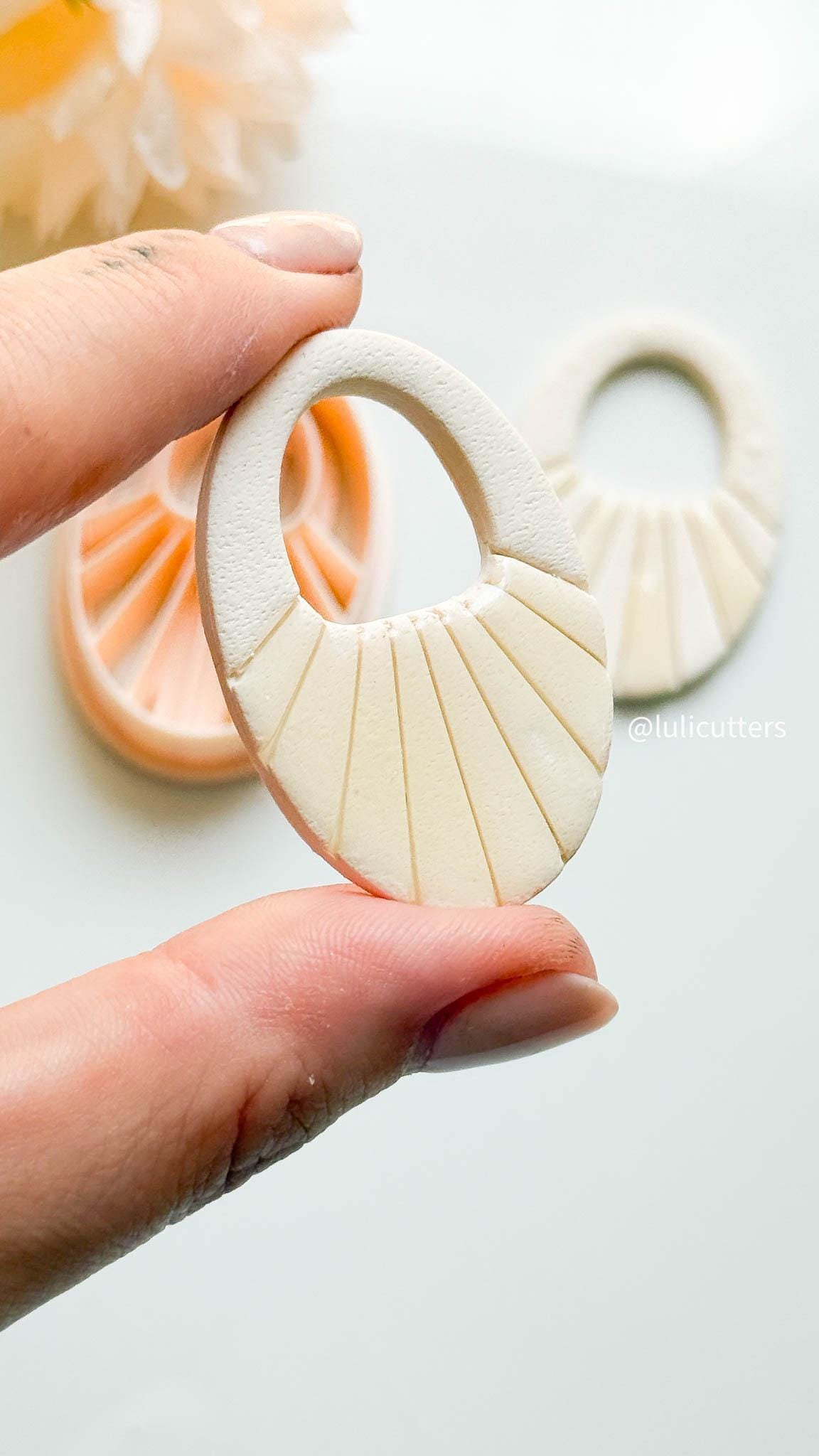 Ribbed Oval Clay Earring Cutter 45 mm Statement Shape with Built-in Detailing