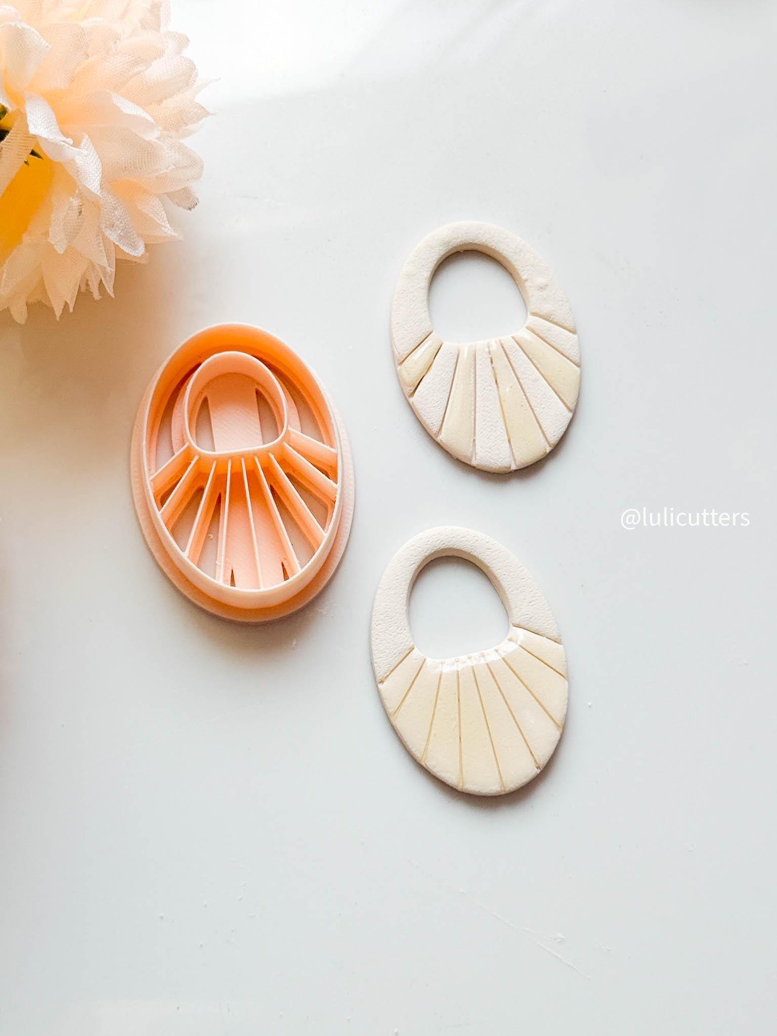 Ribbed Oval Clay Earring Cutter 45 mm Statement Shape with Built-in Detailing