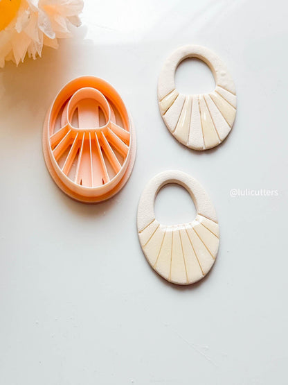 Ribbed Oval Clay Earring Cutter 45 mm Statement Shape with Built-in Detailing