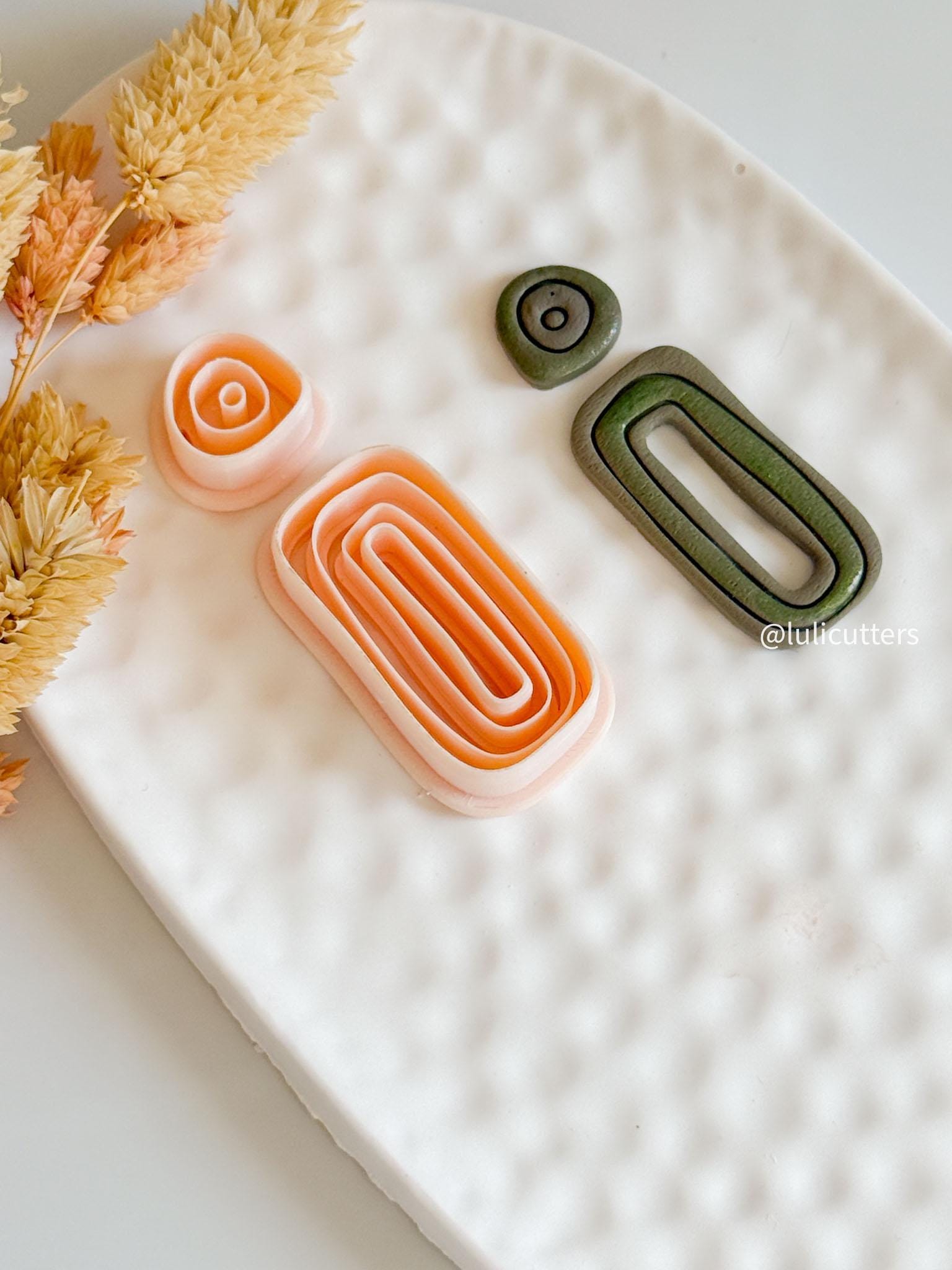 Polymer Clay Earring Cutter Set: Organic Shape, Line Textured Jewelry Making Tool