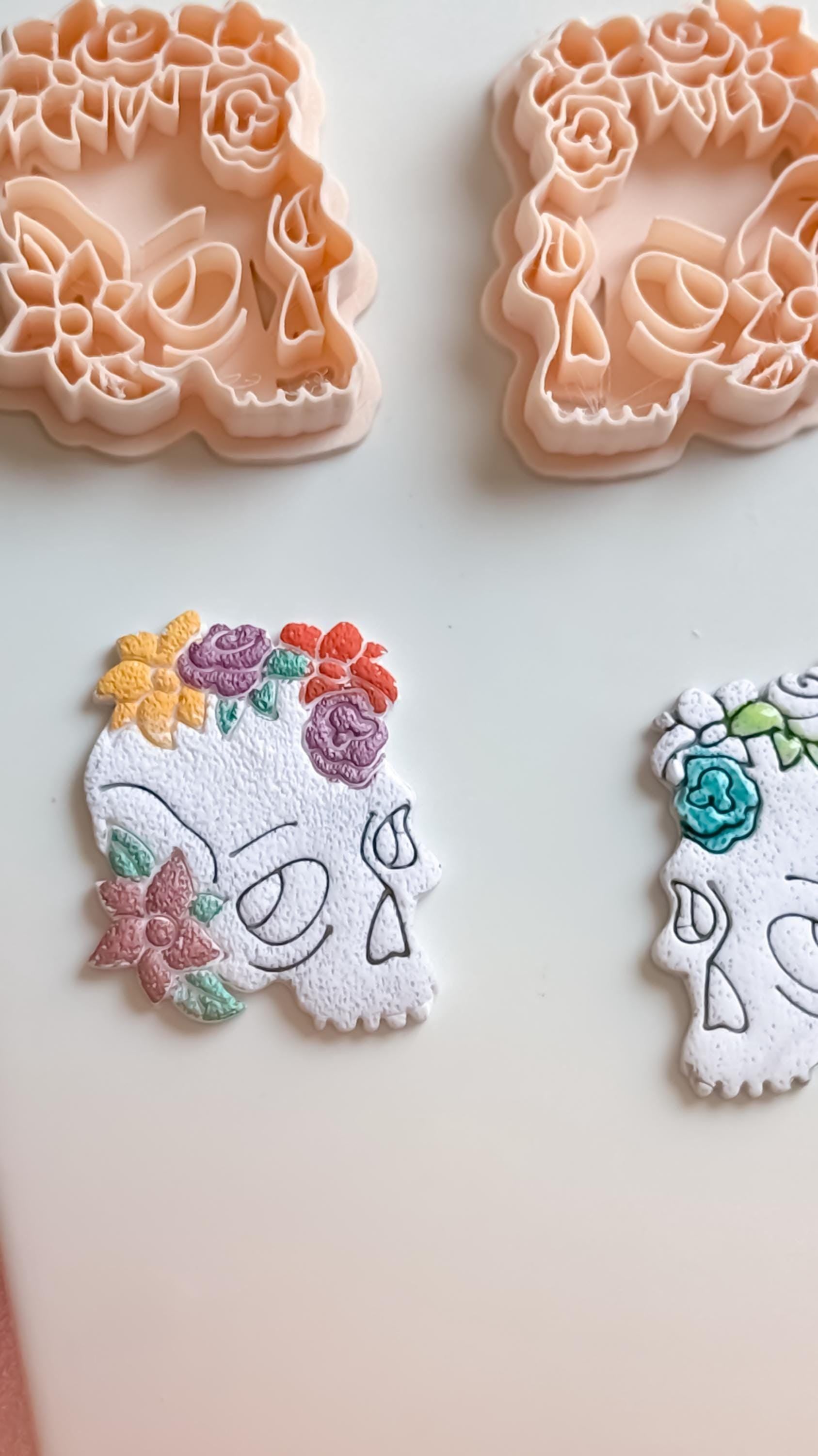 Floral Skull Clay Cutter: Polymer Clay Earring Mold, Botanical Goth (46 mm