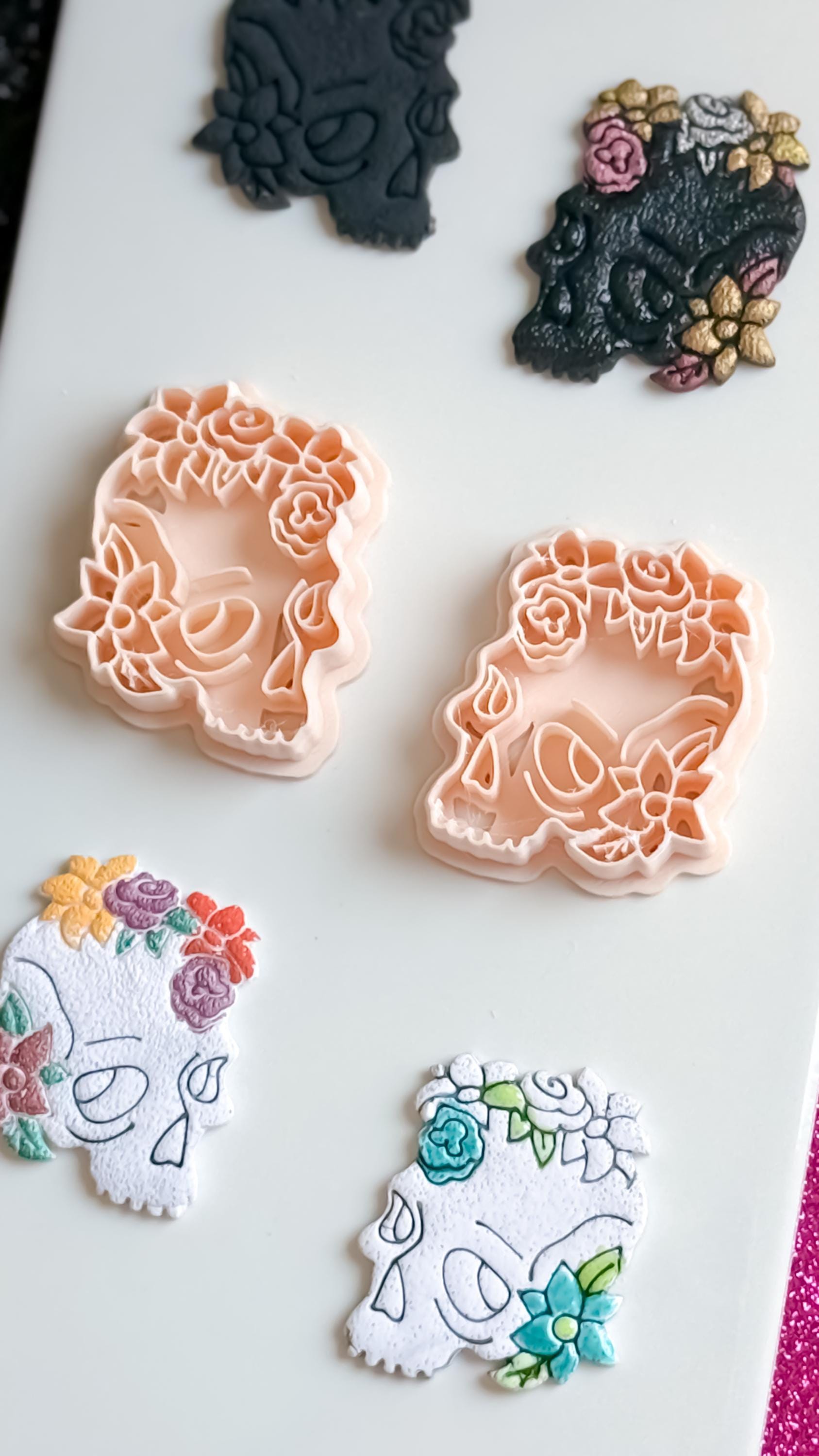 Floral Skull Clay Cutter: Polymer Clay Earring Mold, Botanical Goth (46 mm